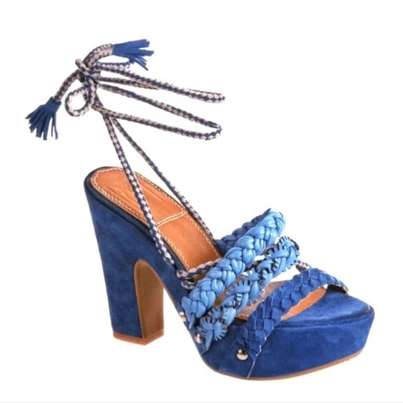 NWOT Bacio 61 Womens Pandino High Block Platform Sandals Size 7 Blue - Picture 1 of 12